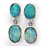 Pair of opal doublet, sterling silver earrings