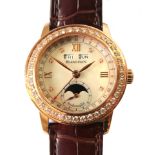 Blancpain diamond, 18k rose gold Leman calendar/moonphase wristwatch REF: 2360
