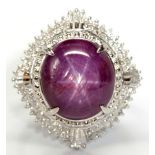 Star ruby, diamond, platinum ring