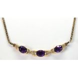 Amethyst, diamond, 14k yellow gold necklace