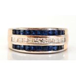 Diamond, sapphire, 14k white gold ring