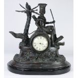 A Classical style spelter figural mantle clock