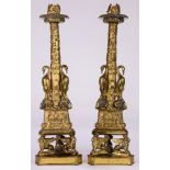 A pair of 19th century gilt bronze candlesticks probaly Italian