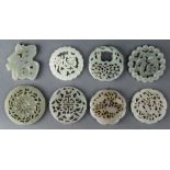 (lot of 8) A Group of Eight Chinese Carved Jade Plaques