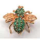 Emerald, 14k yellow gold bee brooch