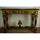 An Italian Renaissance style ebonized and partial gilt console table
