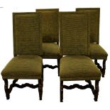 (lot of 4) Louis XIV style walnut-stained wood dining chairs