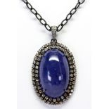 Tanzanite, diamond, blackened silver pendant-necklace