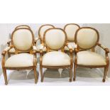 (lot of 6) Modern Italian Neoclassical style carved wood open armchairs