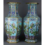 (lot of 2) A Pair of Chinese Cloisonné Enamelled Hexagonal Form Vases