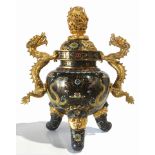 Chinese gilt bronze tripod dragon censer