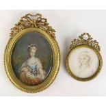 (lot of 2) Two framed miniature portraits of ladies