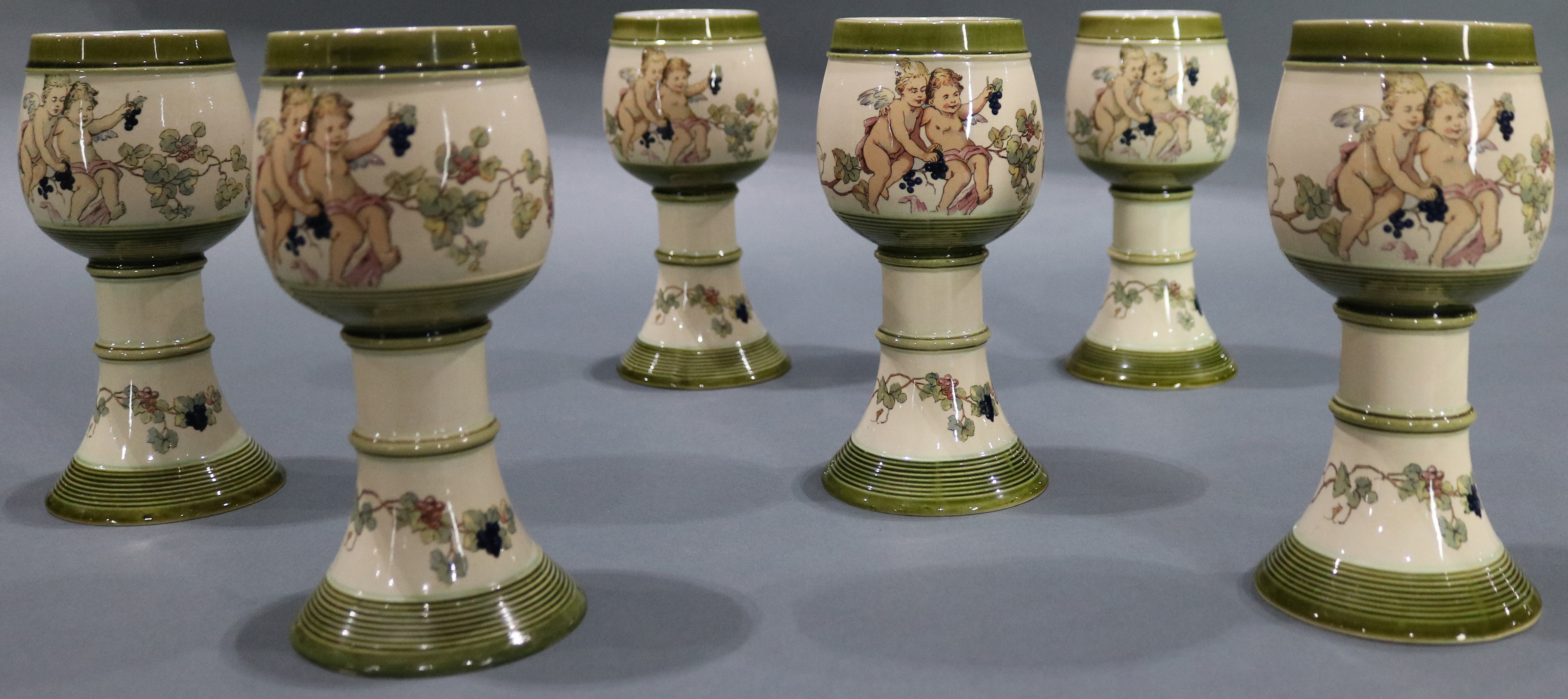 (lot of 6) A set of Mettlach majolica goblets