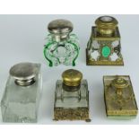 (lot of 5) A group of French or English glass inkwells