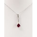 Tourmaline, diamond, 14k white gold pendant-necklace