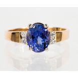 Tanzanite, diamond, 14k yellow gold ring