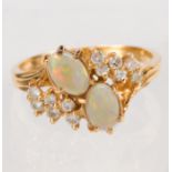 Opal, diamond, 14k yellow gold ring