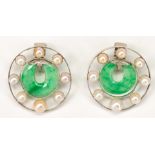 Pair of Jadeite, white gold, silver earrings