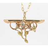 Diamond, 14k yellow gold pendant-necklace