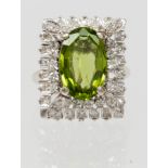 Peridot, diamond, white gold ring