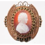 Victorian hardstone cameo, 14k yellow brooch