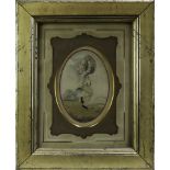 A framed Regency silk chenille needlework of a boy early 19th century