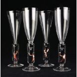 Set of 4 Kosta Boda Bertil Vallien Millenium 10 1/4" champagne flutes