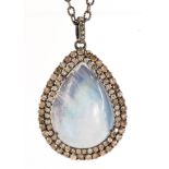 Moonstone, diamond, blackened silver necklace