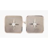 Pair of diamond, 14k white gold cufflinks