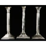 (lot of 3) A single Victorian sterling weighted candlestick