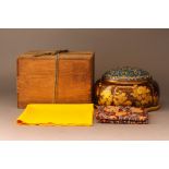 A Japanese Gilt Bronze Chrysanthemum Maki-e Lidded Jar with Cloisonné Enamel Cover