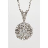 Diamond, 14k white gold pendant-necklace
