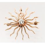 Victorian diamond, 14k yellow gold sunburst pendant-brooch