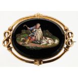 Victorian micromosaic, onyx and 14k yellow gold brooch Mid 19th Century