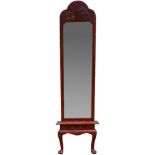 A Queen Anne style chinoiserie decorated red laquer framed mirror