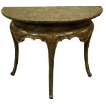 A contemporary demilune hall table