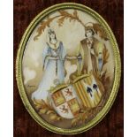 A framed miniature portrait of Ferdinand II of Aragon and Isabella I of Castile
