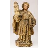 An Italian carved wood and polychrome decorated figure of Saint Barbara