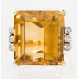 Citrine, diamond, platinum and 18k yellow gold ring