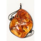 Amber, silver, metal jewelry suite
