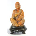 Chinese jeweled inlaid soapstone carving of a Scholar