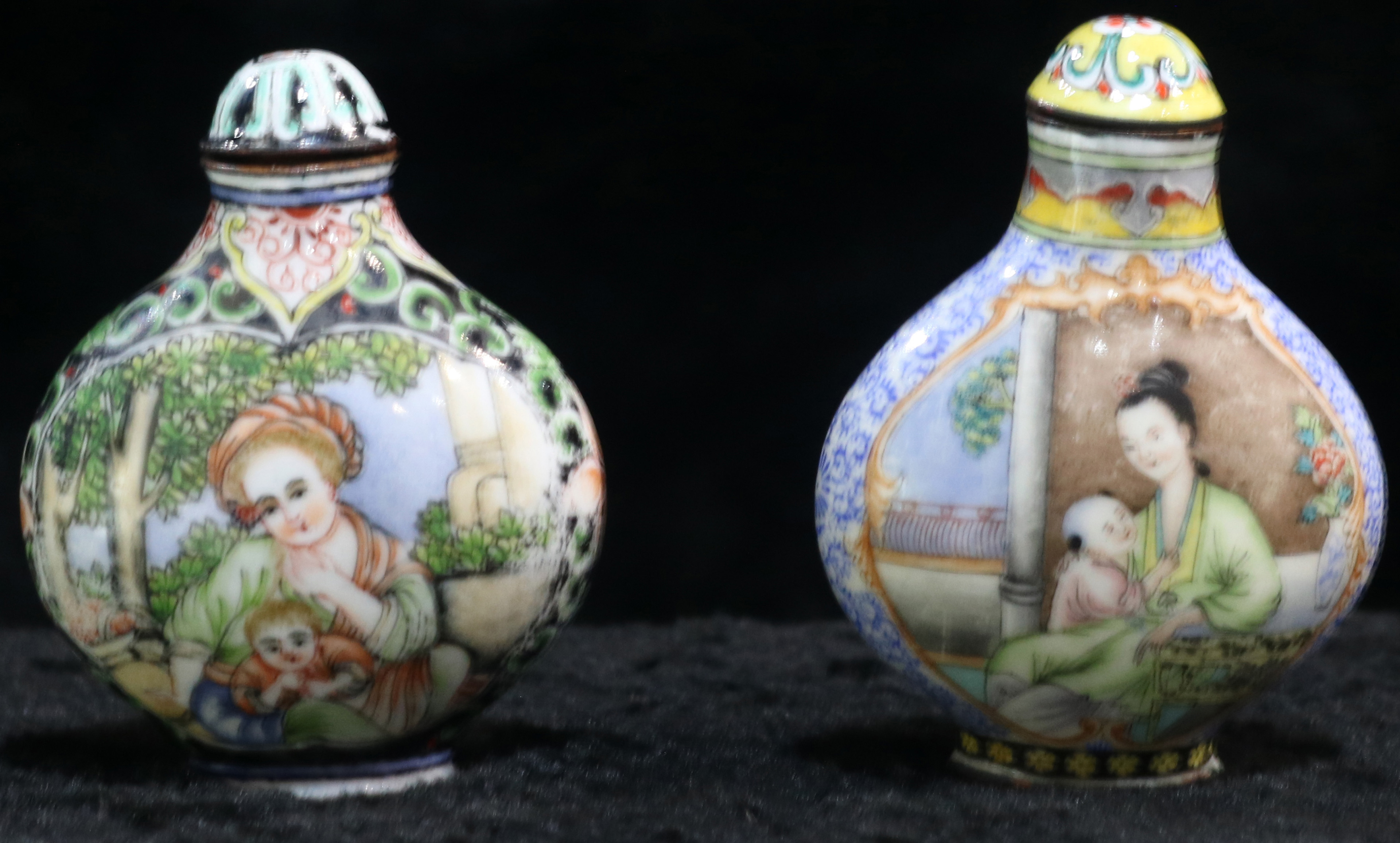 (lot of 2) Chinese painted enameled copper snuff bottles