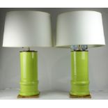 A pair of Christopher Spitzmiller chartreuse table lamps