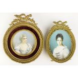 (lot of 2) Two framed miniature portraits of ladies