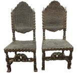Pair of Portuguese walnut embossed side chairs