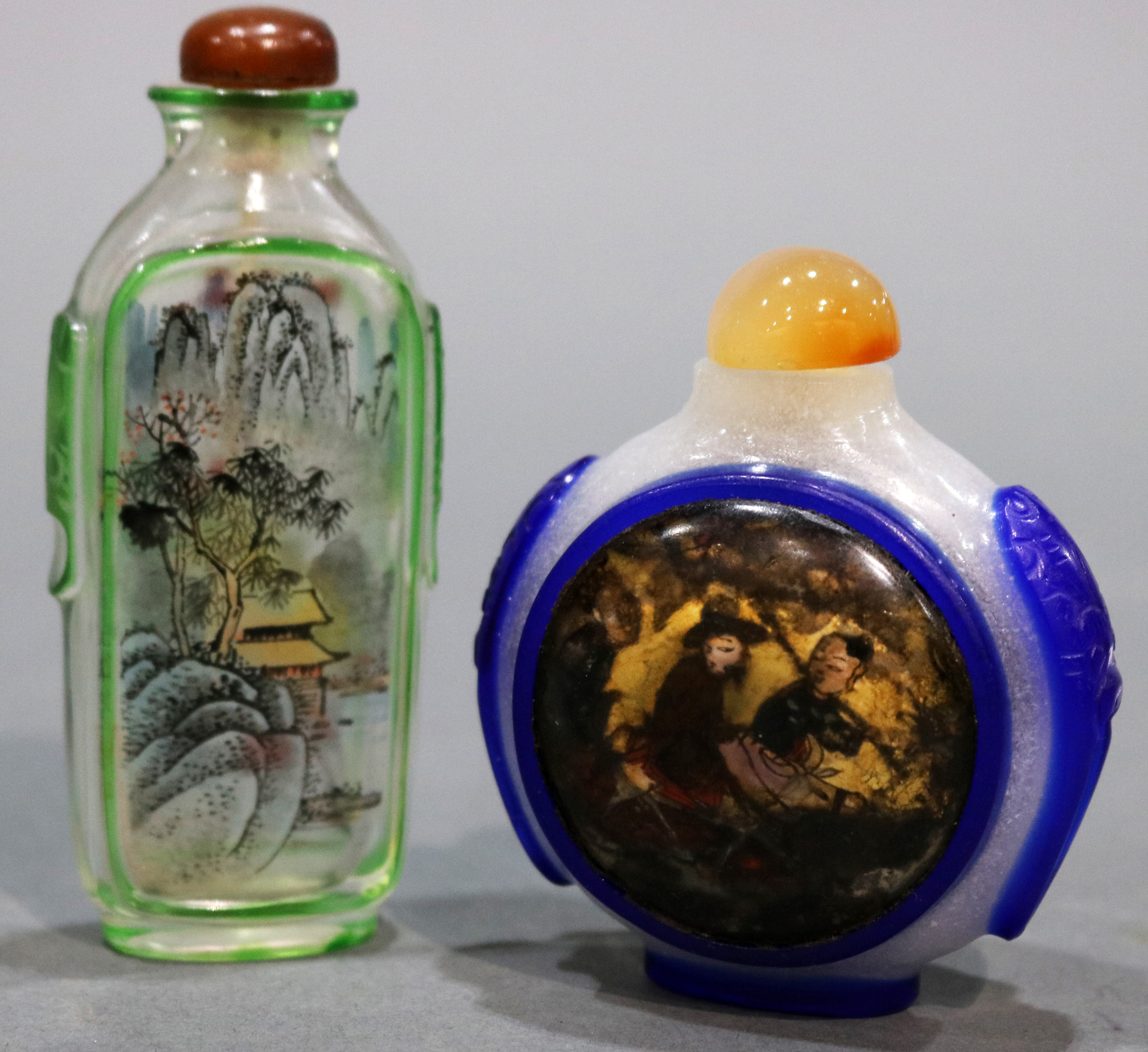 (lot of 2) Inside Painted Peking glass snuff bottles