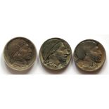 A group of three vintage original "Hobo" Buffalo Nickels