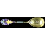 A Russian gilt cloisonne enamel .84 silver gilt spoon
