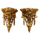 A pair of Renaissance style giltwood carved wall brackets circa 1860
