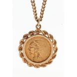 US 2 1/2 dollar gold coin, 14k yellow gold, gold-filled pendant-necklace